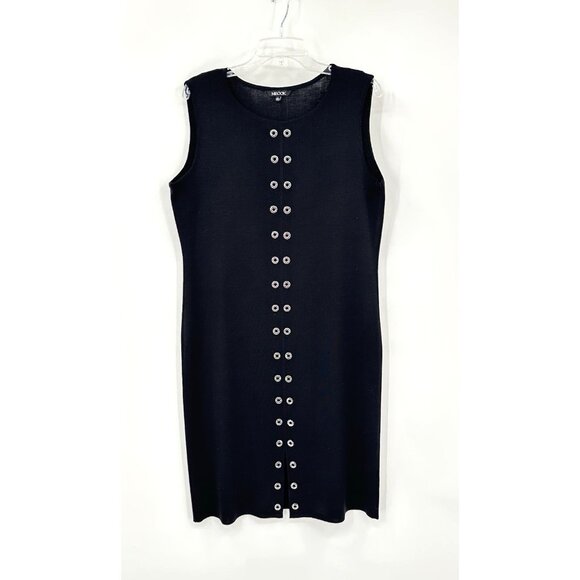 MISOOK midi dress shift sheath sleeveless grommet detail knitwear black LARGE - Picture 2 of 7